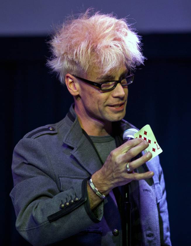 Murray Sawchuck performs a card trick during Las Vegas Weekly's Unscripted Party featuring Stifler in the Havana Room on Tuesday, March 4, 2014, at the Tropicana.