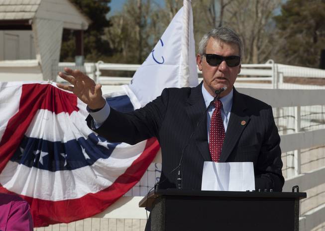 Doug Barnhart, AGC of America Board Member, speaks during the Horses4Heroes ribbon-cutting ceremony and grand-opening event at Tule Springs on Thursday, March 06, 2014.