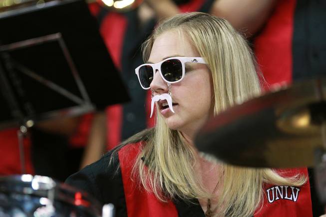 The UNLV pep band drummer performs during their Mountain West Conference semifinal game against San Diego State Friday, March 14, 2014 at the Thomas & Mack Center. The #8 ranked San Diego State Aztecs won 59-51 to advance to the finals.