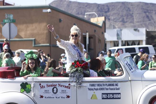 Ms. Senior Nevada Kathleen "Kat" Ray waves at the crowd during the annual St. Patrick's Day parade in Henderson Saturday, March 15, 2014.