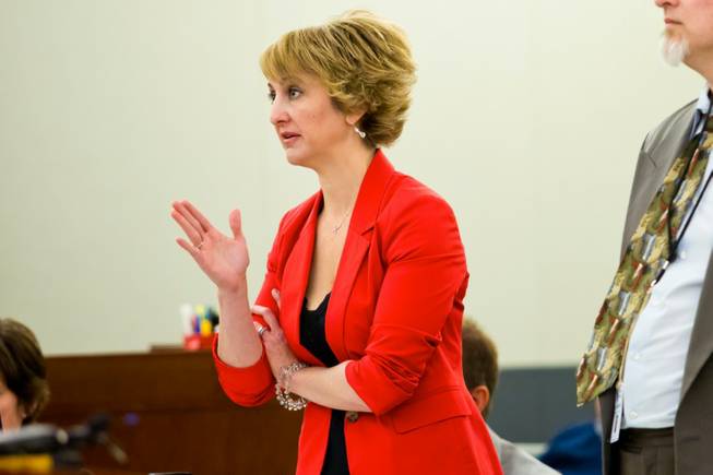 Lisa Zastrow, attorney for the Animal Foundation, addresses the Judge during a civil hearing between Donald Thompson, co-owner of Prince and Princess Pet Shop LLC, and the Animal Foundation at the Regional Justice Center, Wednesday, March 19, 2014.
