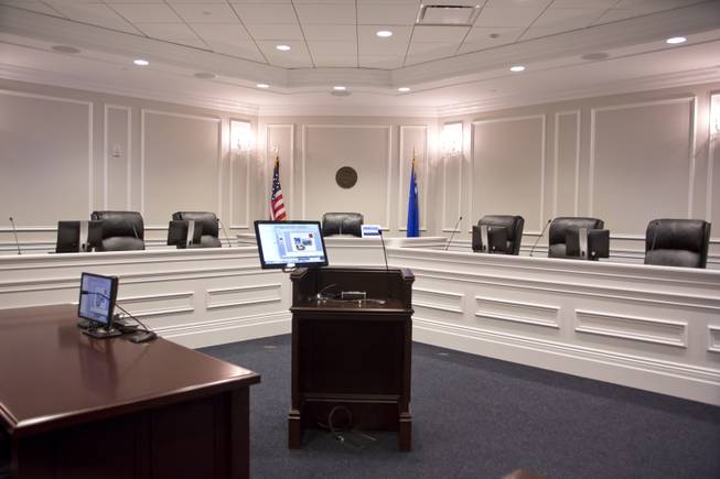 The mock court room at the Robert Eglet Advocacy Center Wednesday, March 19, 2014.
