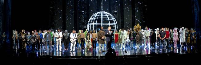 Jerry Nadal and the entire cast come together on stage following the One Night for ONE DROP exclusive dress rehearsal from the Michael Jackson ONE Theatre at Mandalay Bay on Thursday, March 20, 2014.
