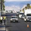 Metro Police investigate a fatal auto-pedestrian accident on Spring Mountain Road between Decatur Boulevard and Lindell Road Wednesday, March 26, 2014.