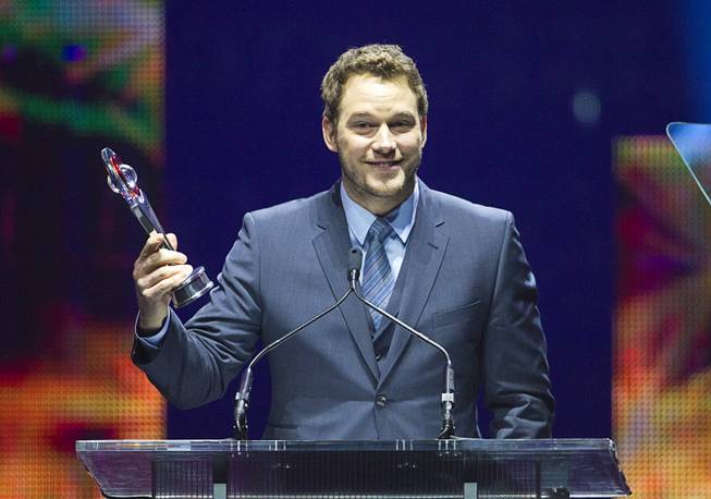 Breakthrough Performer of the Year Chris Pratt holds his award at the Big Screen Achievement Awards during CinemaCon, the official convention of the National Association of Theatre Owners, at Caesars Palace Thursday, March 27, 2014.