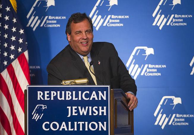 New Jersey Governor Chris Christie reacts to a question during the Republican Jewish Coalition Spring Leadership Meeting at the Venetian Saturday, March 29, 2014.