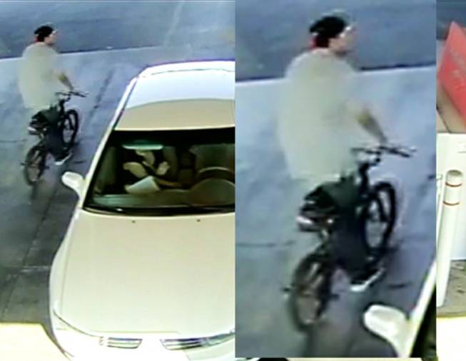 One of two bicyclists suspected of beating and robbing an 85-year-old woman in parking lot near Rainbow Boulevard and Spring Valley Road on March 21, 2014, according to Metro Police.