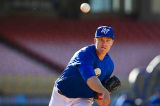 Las Vegas 51s pitcher Noah Syndergaard pitches during practice at Cashman Field on Tuesday, April 1, 2014.
