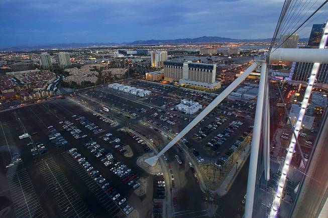 A view is shown looking eastward from the 550 foot-tall High Roller observation wheel, the tallest in the world, Wednesday, April 9, 2014. The wheel is the centerpiece of the $550 million Linq project, a retail, dining and entertainment district by Caesars Entertainment Corp.