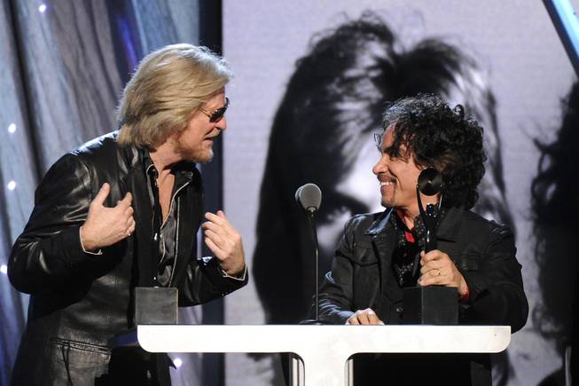 Hall of Fame Inductees, Hall and Oates, Daryl Hall and John Oates speak at the 2014 Rock and Roll Hall of Fame Induction Ceremony on Thursday, April, 10, 2014 in New York. 