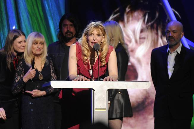 Courtney Love speaks at the 2014 Rock and Roll Hall of Fame Induction Ceremony on Thursday, April, 10, 2014 in New York. 