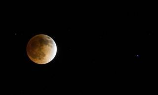 The 'blood moon' as seen from Las Vegas during the year's first lunar eclipse Monday, April 14, 2014.