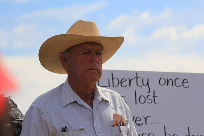 Rancher Cliven Bundy is shown at a meeting with supporters ...