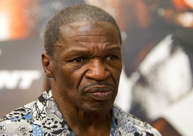 Floyd Mayweather Sr. is interviewed before his son's workout at the Mayweather Boxing Club Tuesday, April 22, 2014. WBC welterweight champion Floyd Mayweather Jr. is preparing for his fight against WBA champion Marcos Maidana of Argentina at the MGM Grand Garden Arena on May 3.