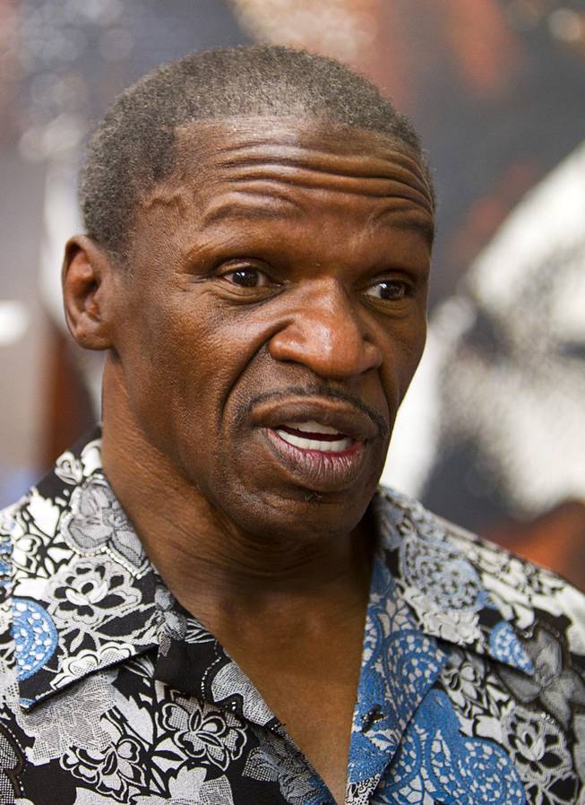 Floyd Mayweather Sr. responds to a reporter's question during an interview before his son's workout at the Mayweather Boxing Club Tuesday, April 22, 2014. WBC welterweight champion Floyd Mayweather Jr. is preparing for his fight against WBA champion Marcos Maidana of Argentina at the MGM Grand Garden Arena on May 3.