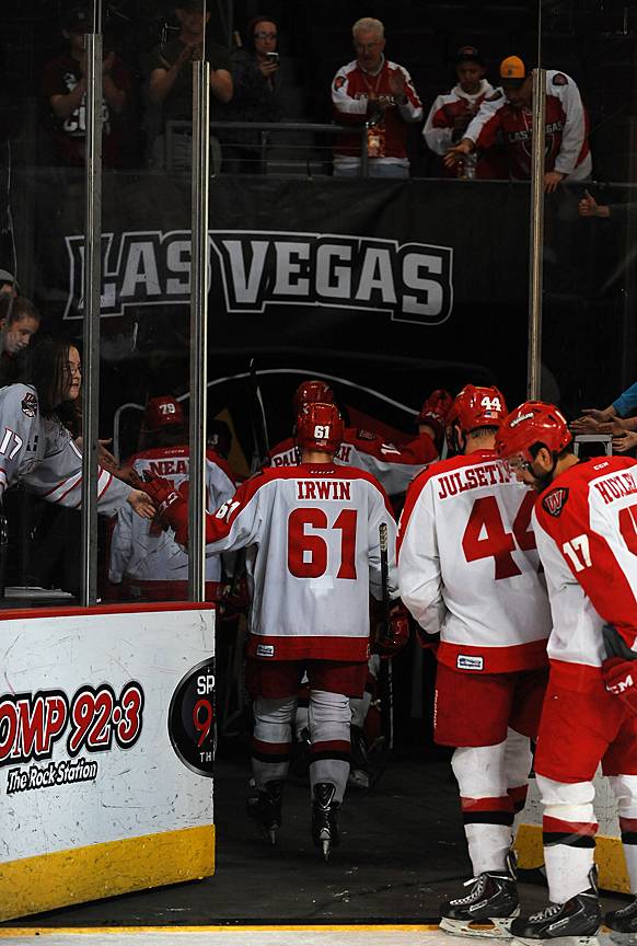 After 10 seasons, the Las Vegas Wranglers leave the ice of the Orleans Arena for one last time after being swept by the Alaska Aces in the first round of the playoffs on Friday night.