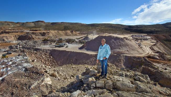 Las Vegas developer Jim Rhodes looks on as gypsum is processed at the Blue Diamond Gypsum Mine out near the Red Rock Canyon National Conservation Area on Wednesday, April 16, 2014.
