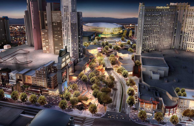 An artist’s rendering of MGM Resorts International’s project the Park, which will connect New York-New York and Monte Carlo with an eight-acre outdoor experience.  