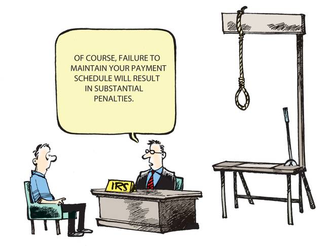The winner of the April Smithereens Cartoon Caption Contest is: "Of course, failure to maintain your payment schedule will result in substantial penalties." Submitted on Facebook by Anthony Dee Varrone, the winning entry received 37 percent of the votes.