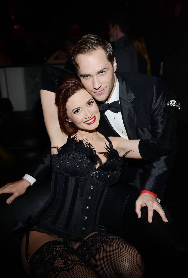 Holly Madison and Josh Strickland attend the grand opening of 1923 Bourbon & Burlesque by Holly Madison at Mandalay Bay on Thursday, May 1, 2014, in Las Vegas.