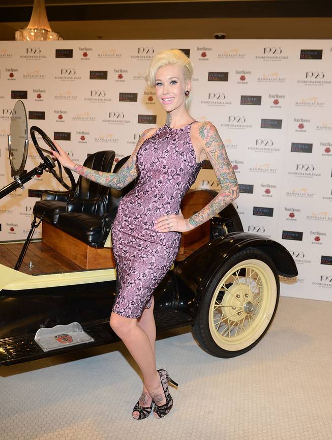 Sabina Kelley arrives at the grand opening of 1923 Bourbon & Burlesque by Holly Madison at Mandalay Bay on Thursday, May 1, 2014, in Las Vegas.