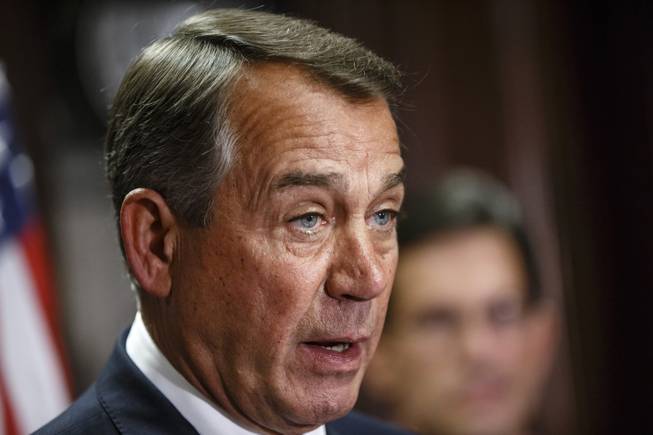 This April 29, 2014, file photo shows House Speaker John Boehner of Ohio speaking on Capitol Hill in Washington. 