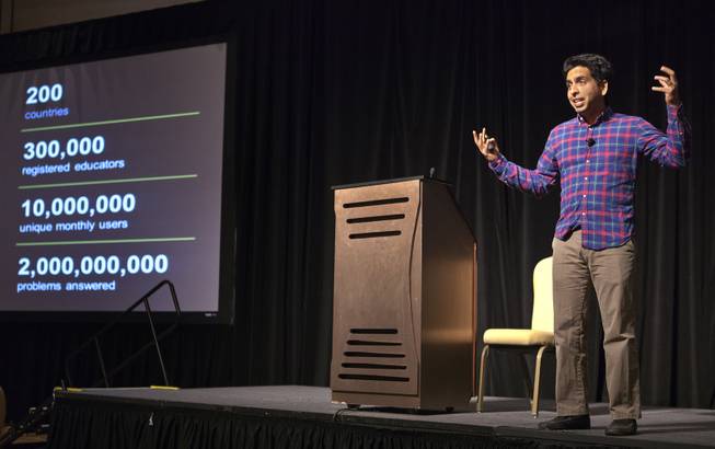 Sal Khan expresses his amazement at how Khan Academy has evolved during a speech about online education and financial literacy at WACUBO14 in the J.W. Marriott on Monday, May 5, 2014.