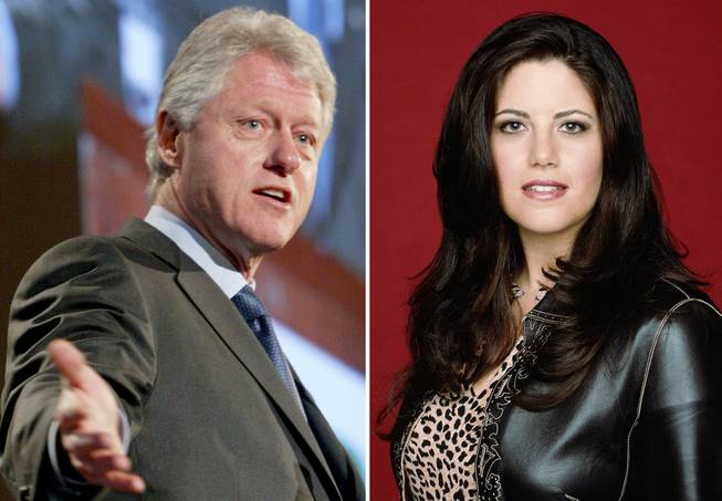 Former President Bill Clinton is seen on March 9, 2004, in New York. Monica Lewinsky is shown in an undated promotional photo provided by Fox.
