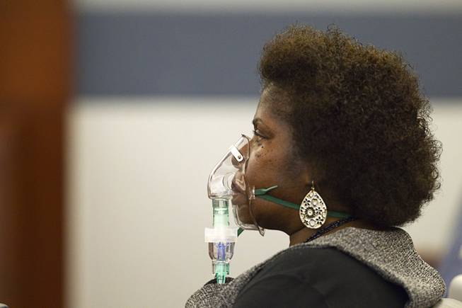 Charlene Davis, mother of Jason Omar Griffith, attends the trial for her son at the Regional Justice Center Thursday, May 8, 2014. Griffith is accused of murdering Luxor "Fantasy" dancer Deborah Flores Narvaez in December 2010.
