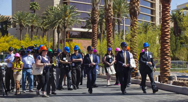 Developers lead a media "hard hat" tour of the new Downtown Summerlin project as construction continues on Thursday, May 15, 2014.