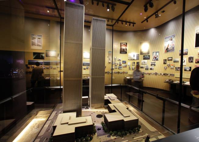 The only existing model of the World Trade Center is displayed at the National Sept. 11 Memorial Museum, Wednesday, May 14, 2014, in New York. The museum is a monument to how the Sept. 11 terror attacks shaped history, from its heart-wrenching artifacts to the underground space that houses them amid the remnants of the fallen twin towers' foundations. It also reflects the complexity of crafting a public understanding of the terrorist attacks and reconceiving ground zero.  (AP Photo)