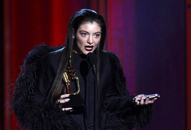 Lorde, 17, of New Zealand accepts the award for top rock song for "Royals" during the 2014 Billboard Music Awards at the MGM Grand Garden Arena Sunday, May 18, 2014. Lorde also won for Top New Artist.