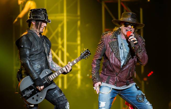 DJ Ashba and Axl Rose during Guns N’ Roses’ "An Evening of Destruction: No Trickery!" at the Joint in the Hard Rock Hotel on Wednesday, May 21, 2014.
