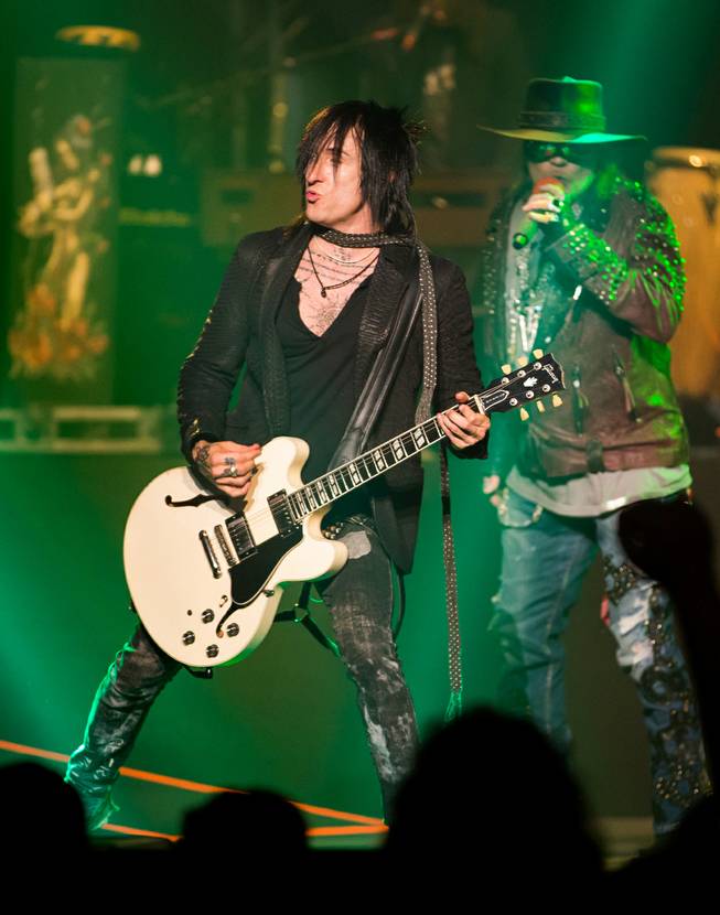Richard Fortus performs during Guns N Roses' An Evening of Destruction, No Trickery!, which marked their return to The Joint at Hard Rock Hotel & Casino to launch their second residency on Wednesday, May 21, 2014.