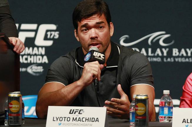 Lyoto Machida speaks during a news conference to promote UFC 175 Friday, May 23, 2014 at the MGM Grand Garden Arena. UFC 175 will be held July 5th, 2014 at the Mandalay Bay Events Center.