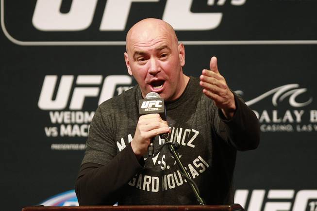 Dana White speaks during a news conference to promote UFC 175 Friday, May 23, 2014 at the MGM Grand Garden Arena. UFC 175 will be held July 5th, 2014 at the Mandalay Bay Events Center.