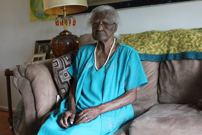 Jeralean Talley of Inkster, Mich., sits for a photo Thursday, May 22, 2014. Talley turned 115 on Friday, May 23, 2014, making her the oldest living American and second-oldest person in the world on a list kept by the Gerontology Research Group, which tracks many of the world's oldest people.