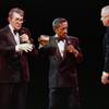 Dean Martin, Sammy Davis Jr. and Frank Sinatra are reunited at the Oakland Coliseum during their 29-city tour March 14, 1988, in Oakland, Calif.