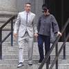 The Beastie Boys rapper Adam "Ad-Rock" Horovitz leaves federal court in Manhattan on Tuesday, May 27, 2014, in New York with his wife Kathleen Hanna after testifying at a copyright trial stemming from a lawsuit his musical group brought against a beverage maker over the use of five of their songs in a video.