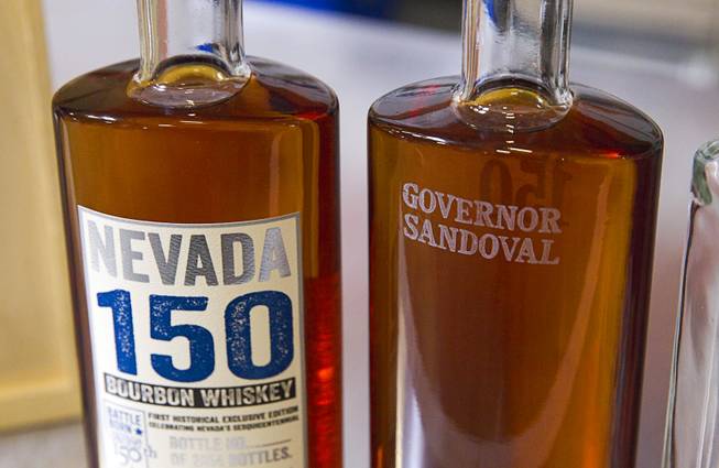 Bottles of Nevada's first bourbon whiskey are shown at the Las Vegas Distillery in Henderson Thursday, May 29, 2014. Nevada Governor Brian Sandoval helped fill the first bottle of "Nevada 150," a bourbon whiskey created for the Nevada sesquicentennial. The bourbon has a limited run of 2,000 bottles.