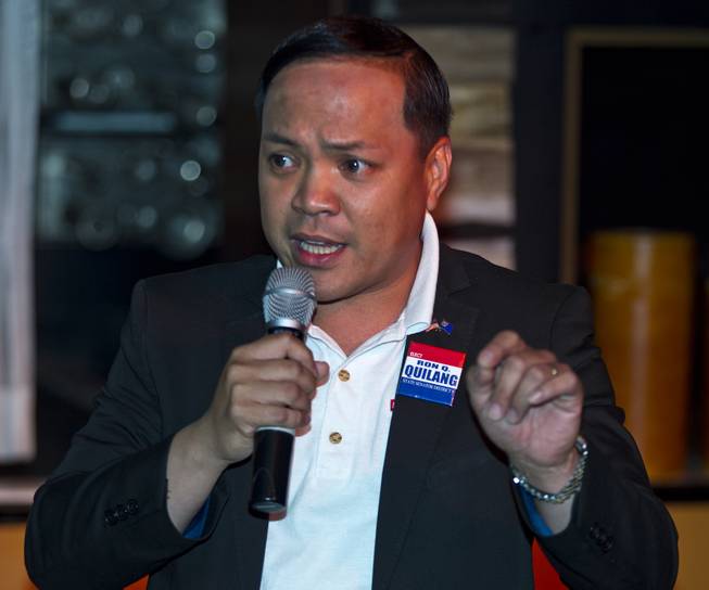State Senate District 9 candidate Ron Quilang introduces his platform to Libertarian party members and guests during a meet and greet session at Hyde in the Bellagio on Thursday, May 29, 2014.