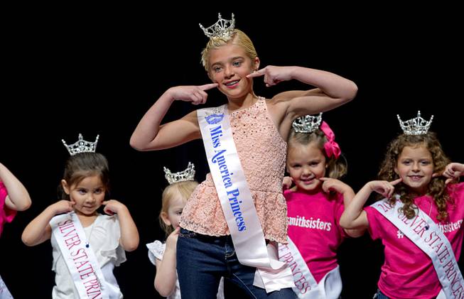 Lily Nelson, center, and Silver State Princesses perform during the Miss Nevada and Miss Nevada Outstanding Teen Pageant at the Las Vegas Academy Theater Sunday, June 1, 2014.