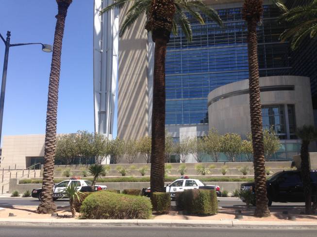 Metro Police cars parked outside U.S. District Court, 333 S. Las Vegas Blvd., while officials investigate a suspicious package on Tuesday June 3, 2014.