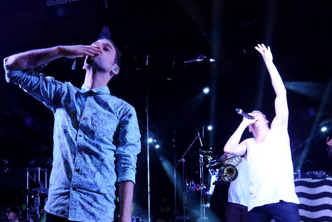Ryan Lewis and Macklemore during Surrender and Encore Beach Club’s fourth-anniversary celebration early Thursday, June 5, 2014, in Encore Las Vegas.


