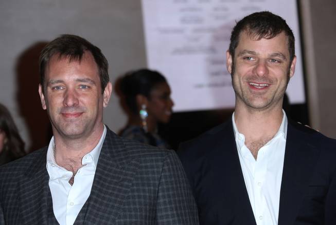 “The Book of Mormon” creators Trey Parker and Matt Stone arrive for the opening night of “The Book of Mormon” at Prince of Wales Theater in London, England, on Thursday, March 21, 2013. 