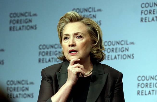 Hillary Clinton participates in a conversation about her career in government and her new book, "Hard Choices," at the Council on Foreign Relations, in New York, Thursday, June 12, 2014. 
