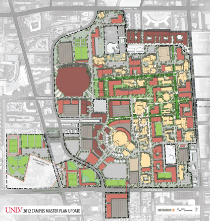 Before concerns arose from the Federal Aviation Administration, UNLV had planned to build the stadium northeast of Swenson Street and Harmon Avenue.