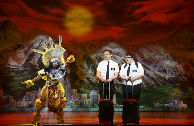 Monica L. Patton, David Larsen and Cody Jamison Strand in the second national tour of the nine-time Tony Award-winning “The Book of Mormon” now at the Smith Center for the Performing Arts through July 6, 2014.

