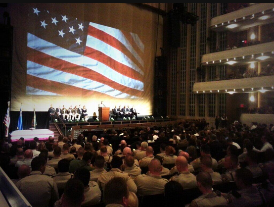 Services get under way for Metro Police Officer Alyn Beck at the Smith Center for the Performing Arts on Saturday, June 14, 2014. Beck was one of two Metro officers killed in an ambush on Sunday, June 8, as they ate lunch.