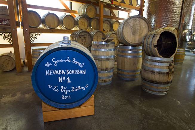 Whiskey barrels are shown during "Bourbon Day" at the Las Vegas Distillery in Henderson Saturday, June 14, 2014. The "Nevada 150" bourbon whiskey, the first bourbon produced in Nevada, is named for Nevada's sesquicentennial.